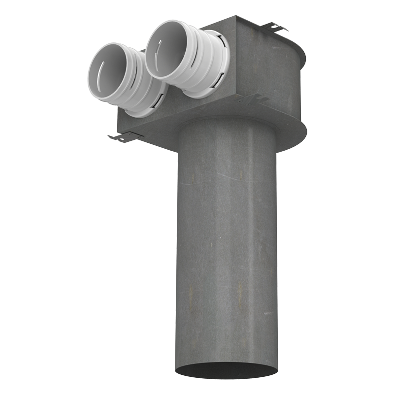 Conector metalic de tavan cu racorduri PVC diam 75mm si inel blocare inclus