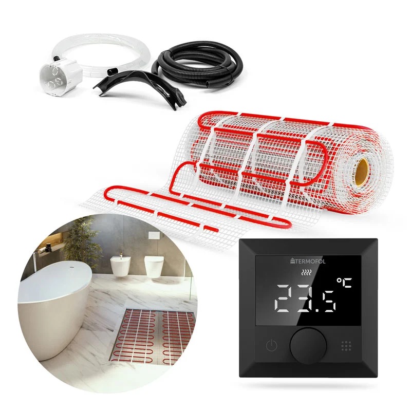 TERMOFOL Kit incalzire pardoseala 1.5 mp - 150W/mp, termostat culoare neagra