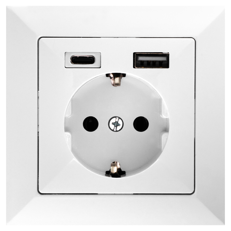 PERLA Priza simpla schuko USB A+C 16A alb